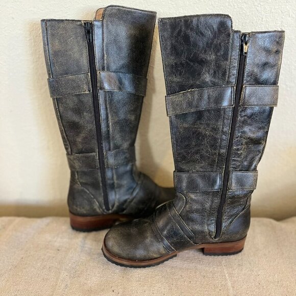 Gee WaWa Anthropology Black Distressed Leather Moto Knee Boots Sz 7 - Picture 9 of 11